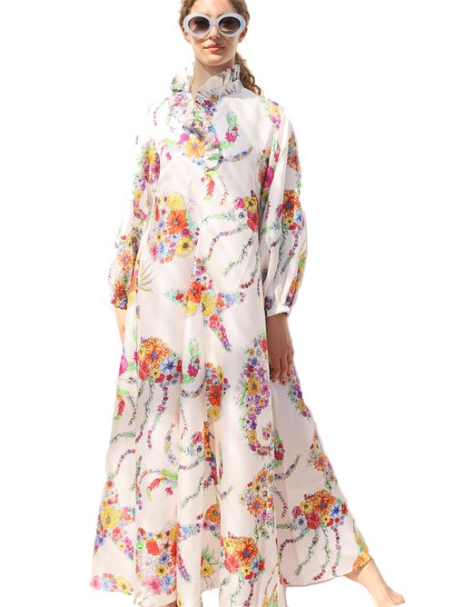 Vestito lungo in twill di seta a fiori Laboratorio Capri | GIAVATWBIANCOPESCI